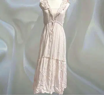 유럽 구제 의류 빈티지 원피스 슬리브리스 프릴 핑크