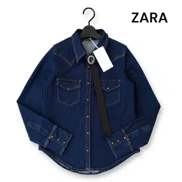 새상품 ZARA 자라 비쥬 리본 테이프 데님 셔츠