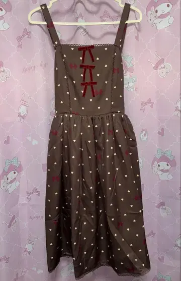 axesfemme kawaii 하트 도트 점프 스커트 브라운