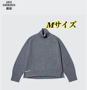 유니클로 x 안야 힌드마치 캐시미어 스웨터 그레이 M 하이넥