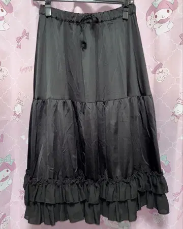 axesfemme kawaii 미디 프릴 페치 스커트 블랙