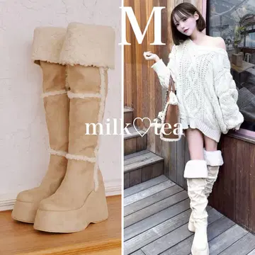 미개봉 새상품 다리치 페이크 무스탕 니하이 부츠 아이보리 M 사이즈