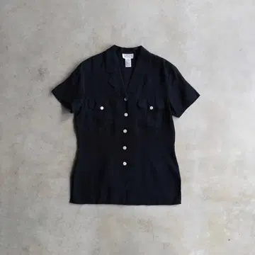 90s 오픈 카라 고급 린넨 셔츠 반팔 셔츠 네이비 새상품급