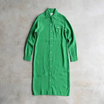 90s 빈티지 린넨 롱 원피스 그린 셔츠 원피스 고급