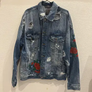 ZARA 데미지 데님 자켓 장미 자수 리메이크 그런지