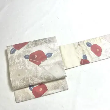 나고야 오비 작가 작품 동백 금실 백연색 PO-3306