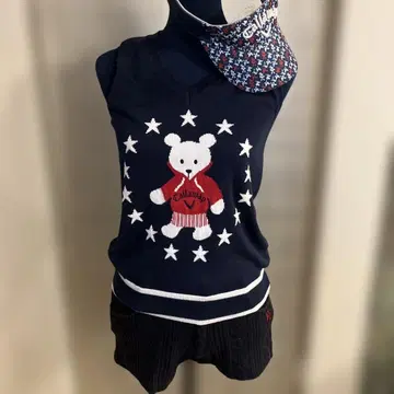 캘러웨이 곰 무늬 자수 로고 네이비 니트 베스트 M
