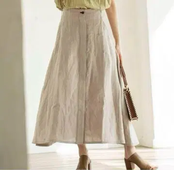 NOBLE 린넨 스티치 플레어 스커트 A라인 36