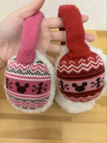 미키 무늬 겨울용 귀도리 (핑크, 빨간색)