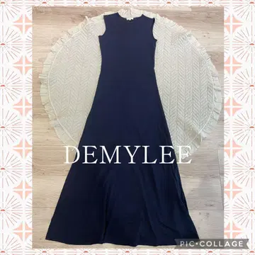 demylee 네이비 코튼 롱 원피스 플레어