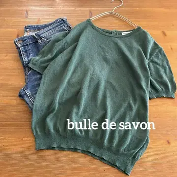 bulle de savon 코튼 린넨 백 버튼 크루넥 썸머 니트