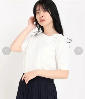 카라 리본 디테일 반팔 니트 화이트