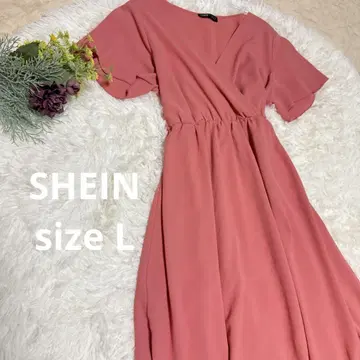 SHEIN 쉬인 핑크 반팔 프릴 소매 롱 원피스 사이즈 L