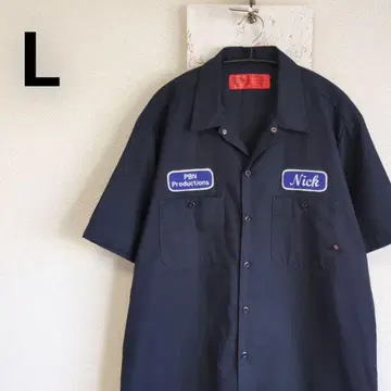 Dickies 디키즈 반팔 워크 셔츠 네이비 와펜 L