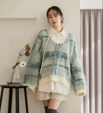 mideal check shaggy knit pullover