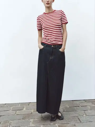 ZARA 스트라이프 니트 숏 슬리브 상의 새상품