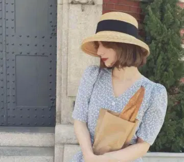 PUI Audrey hat 이시다제모 M 베이지 리본 밀짚모자 일본제