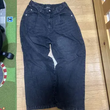 다크 데님 와이드 팬츠 하이웨스트