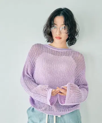 LEPSIM 5G 라메 메쉬 개더 풀오버 [ 라이트 퍼플 ]