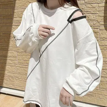 숄더 지퍼 스티치 롱 셔츠