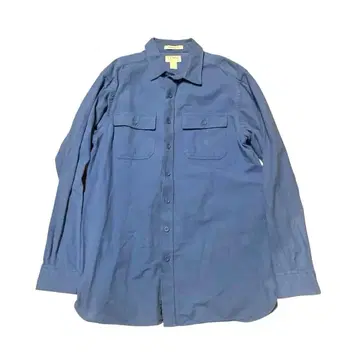 80s L.L.bean 샤모아크로스 플란넬 셔츠 탁한 블루 긴 길이