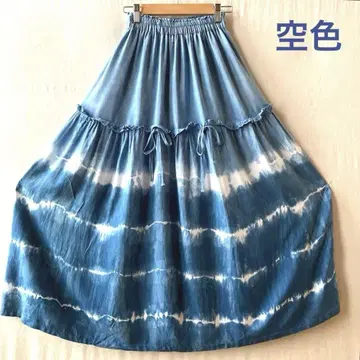 하늘색 네이비 나염 스커트 절개 개더 리본 그라데이션