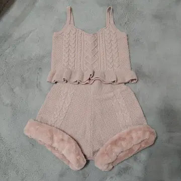 핑크 케이블 짜임 숏팬츠 셋업