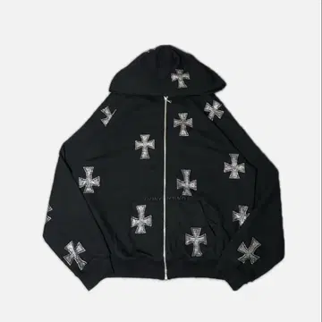 UNKNOWN 언노운 Cross Rhinestone 지퍼 후드티