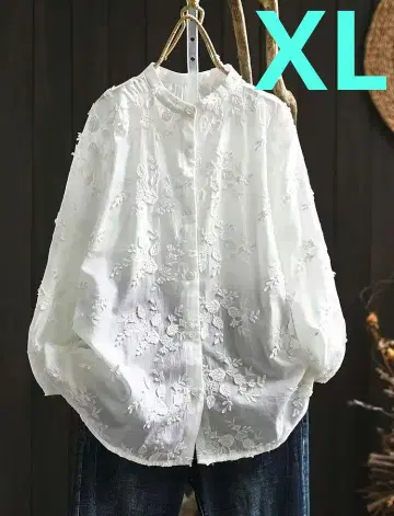 세련된 i 꽃무늬 자수 레이스 셔츠 밴드 카라 XL 화이트 추천