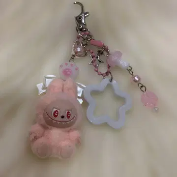 라부부 Labubu 키링 참 핑크 별 리본 스트랩