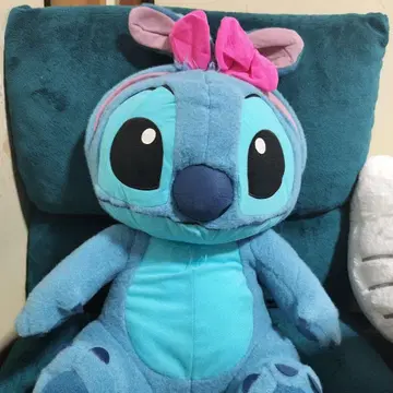 스티치 빅 봉제 인형 파란색 리본 포함