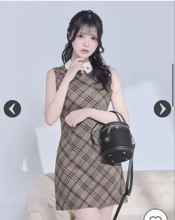 미셸 마카롱 체크 미니 원피스 베이지 프리 사이즈