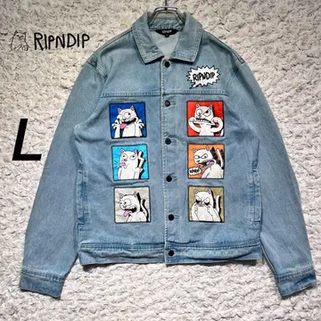 RIPNDIP 데님 자켓 백 자수 로고 레어 라이트 블루 L