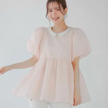 fitmore 펄 옷깃 자카드 페플럼 상의