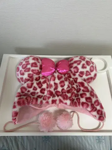 [ 새상품급 ] 디즈니 미니 팬캡 레오파드 무늬 핑크 리본