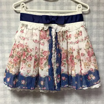 LIZLISA 레어 네이비 장미 패턴 스커트