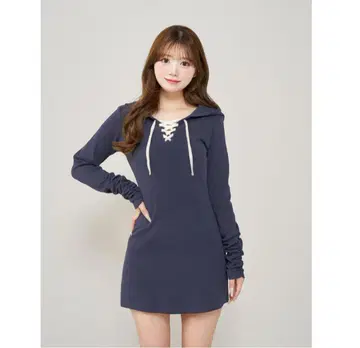 다리치 레이스업 컷 미니 원피스 NVY 네이비 FREE