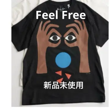 Feel free 아트 프린트 반팔 T셔츠 블랙 남녀 공용 새상품