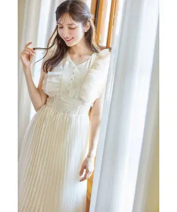 toccocloset 허리 셔링 튤 프릴 플리츠 원피스