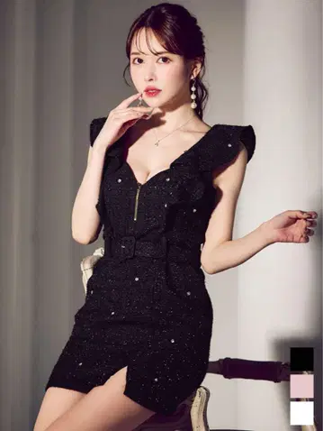 프릴 비쥬 장식 블랙 드레스