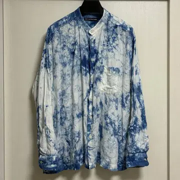 ISSEY MIYAKE MEN 린넨 밴드 카라 셔츠 네이비 나염