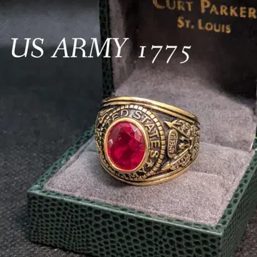 빈티지 미국 육군 밀리터리 반지 골드 컬러 레드스톤