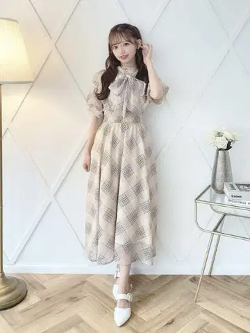 evelyn 하타 미사키 콜라보 체크 롱 OP