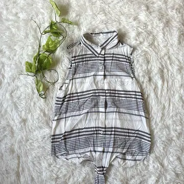비치 런치 라운지 여성용 셔츠 (M) 보더 화이트 블랙