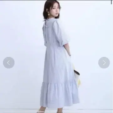 파랑과 화이트 스트라이프 반팔 롱 셔츠 원피스