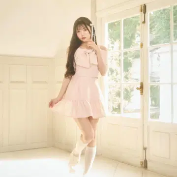 evelyn 리본 트위드 오프숄더 셋업 핑크 키라키라 양산형