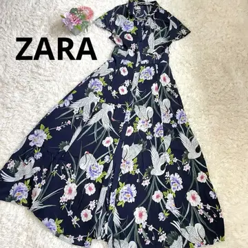완판 새상품급 ZARA 일본풍 패턴 꽃무늬 롱 원피스 XS