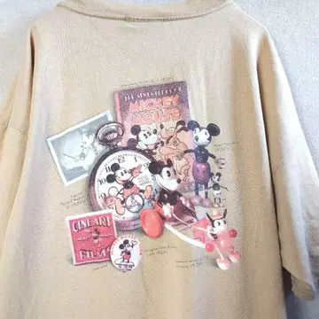 미키마우스 회중시계 T셔츠 베이지