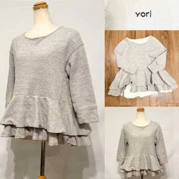 yori 요리 더블 플레어 맨투맨 그레이 페플럼 실루엣 코튼
