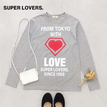 SUPER LOVERS 긴팔 T셔츠 그레이 Y2K